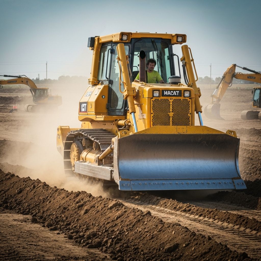 Heavy equipment grading a construction site